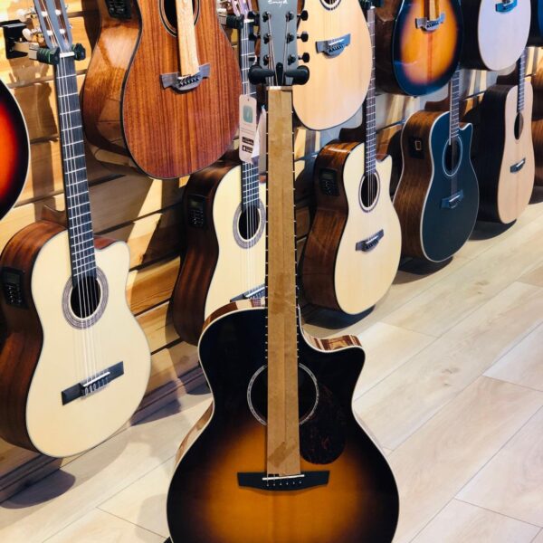 Enya Q1M Solid Sitka Spruce (A) 41 inch GA Transacoustic guitar with 25 mm Gig Bag (Vintage Sunburst)