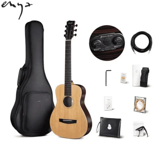 Enya EBX1PRO 34 inch Solid top Transacoustic Guitar With 15 mm Bag ,Capo, String, Cable, Strap and pick