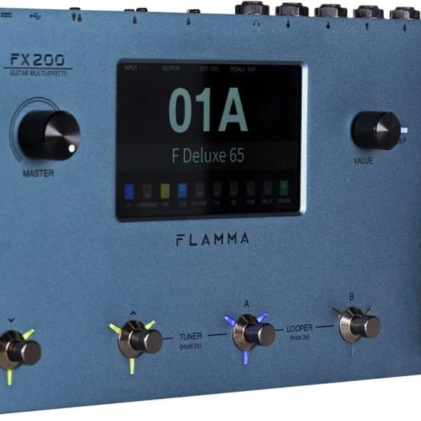FLAMMA FX200 Multi Effects Guitar Pedal with 5” LCD Touch Screen Programmable MIDI Port Extensive I/O Support Modules Order Changing USB Audio Recording 58 Preamp Models 30 Cabinet Simulations