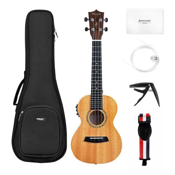 One of the Most Trusted Music Shops in Nepal | R&R Music 123 Enya Eut 200A Mahogany 26 Inch Tenor Eq Ukulele With Capo, String , Padded Bag, Belt