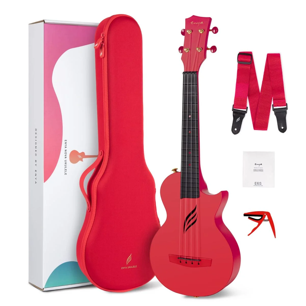Enya Nova U Carbon Fiber Cutaway Travel Waterproof Ukulele With Hardcase , Strap, Capo , String (Red) Enya Nova U Carbon Fiber Cutaway Travel Waterproof Ukulele With Hardcase , Strap, Capo , String (Red)