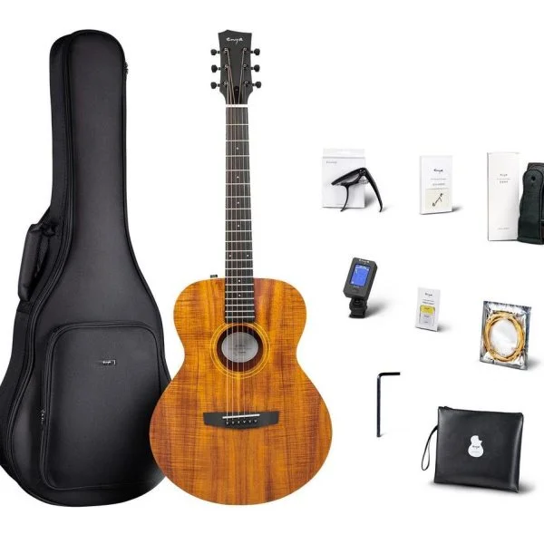 One of the Most Trusted Music Shops in Nepal | R&R Music 134 Enya EMK1E Acacia Koa wood Semiacoustic Guitar with 15mm Padded Bag and free accessories