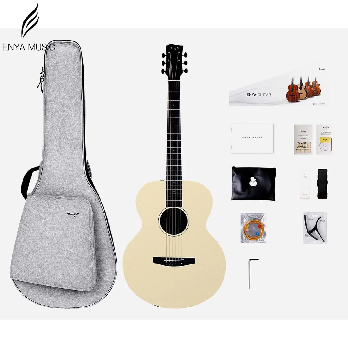 Enya EMX2E 36inch Solid Spruce Transacoustic Guitar with Free 25mm Padded gig bag and accessories Enya EMX2E 36inch Solid Spruce Transacoustic Guitar with Free 25mm Padded gig bag and accessories