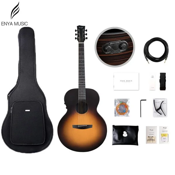 Enya EAX1 Pro Sunburst 41inch Transacoustic Guitar With 15 mm Bag ,Capo, String, Cable, Strap and pick